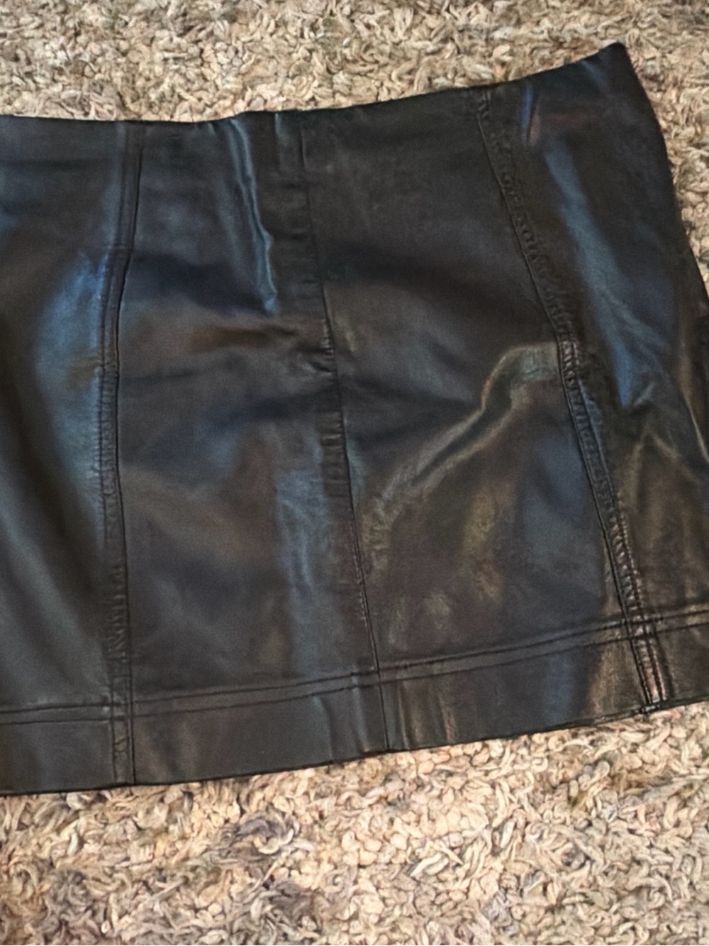 Jolt Black Faux Leather Mini Skirt with Panel Stitching